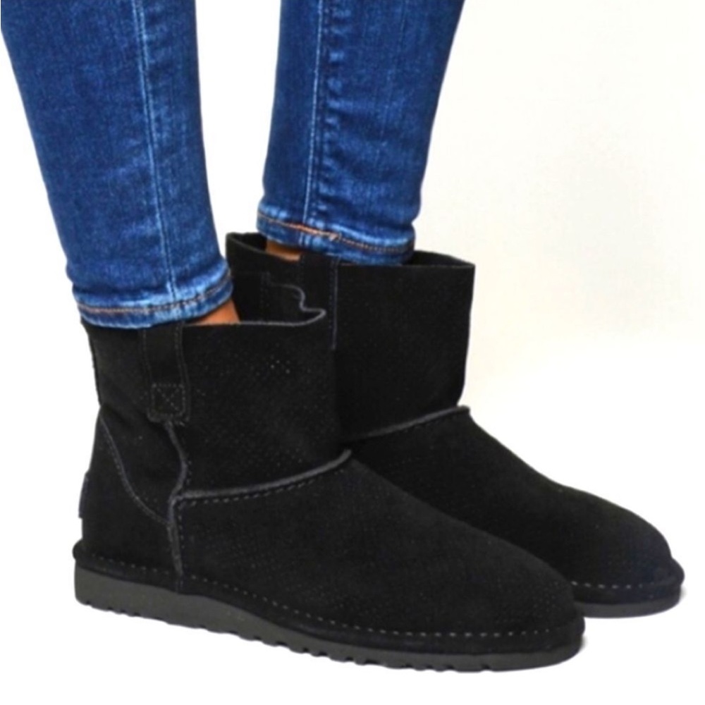 UGG Australia Mini Perforated Suede Unlined Boots Black 7